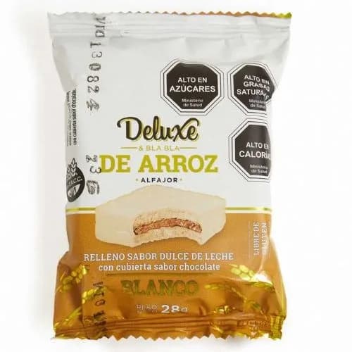 Alfajor de Arroz Gluten Free relleno dulce leche cubierto de Chocolate Blanco 28gr