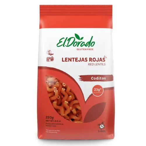 Pasta de Lentejas Rojas Sin gluten Vegana Coditos 250 Gr