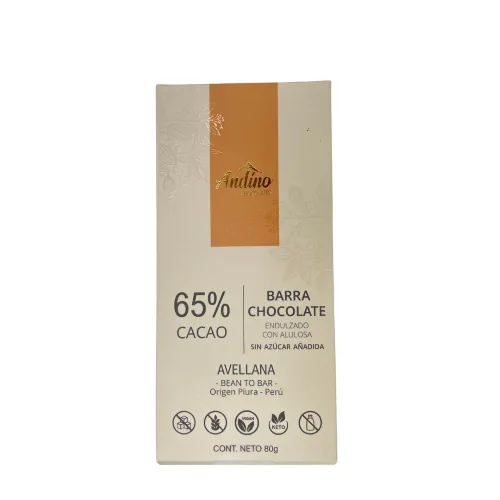 Barra de Chocolate 65% cacao y Avellana Keto y Vegano 80 grs