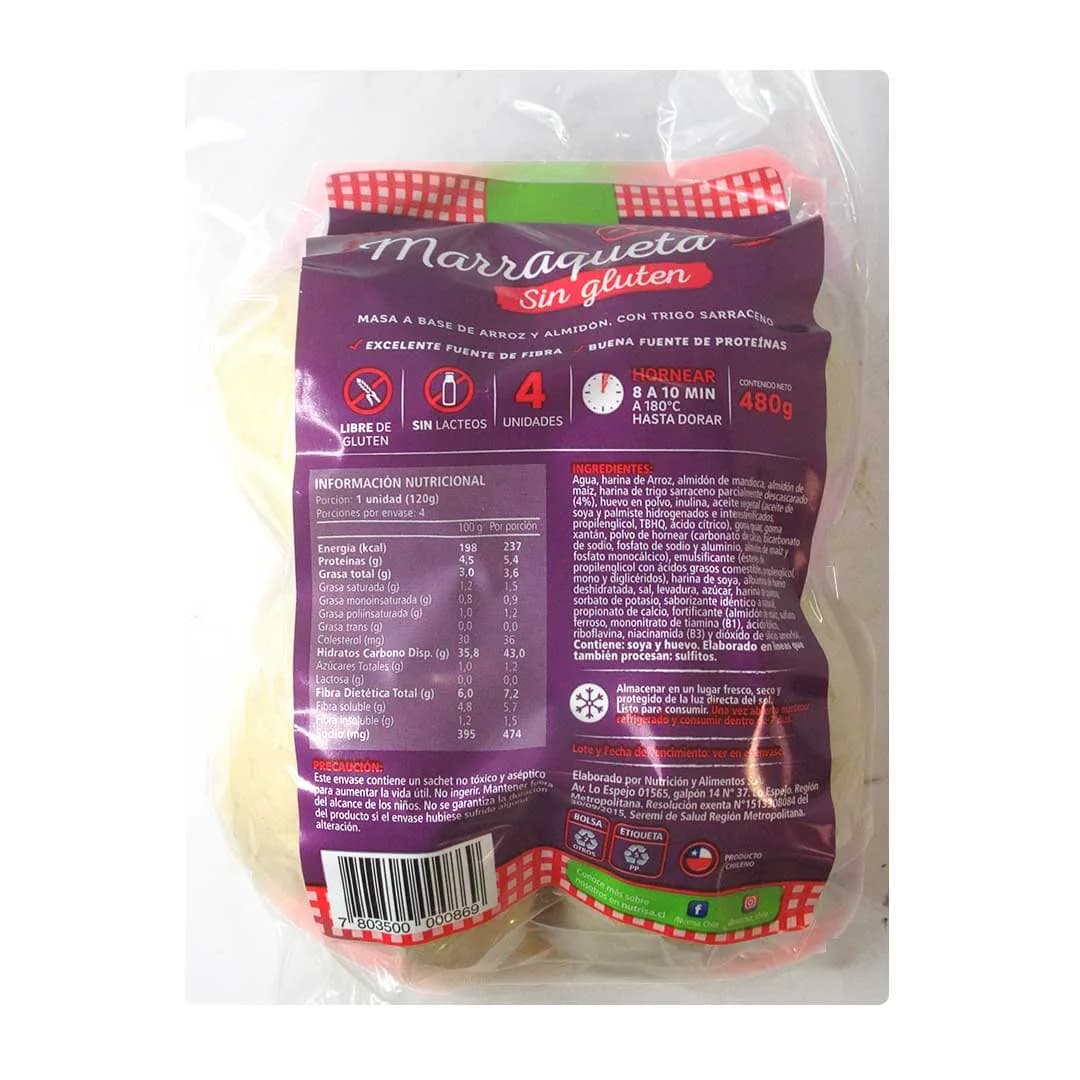Marraqueta Sin Gluten Sin Lactosa 480 Grs