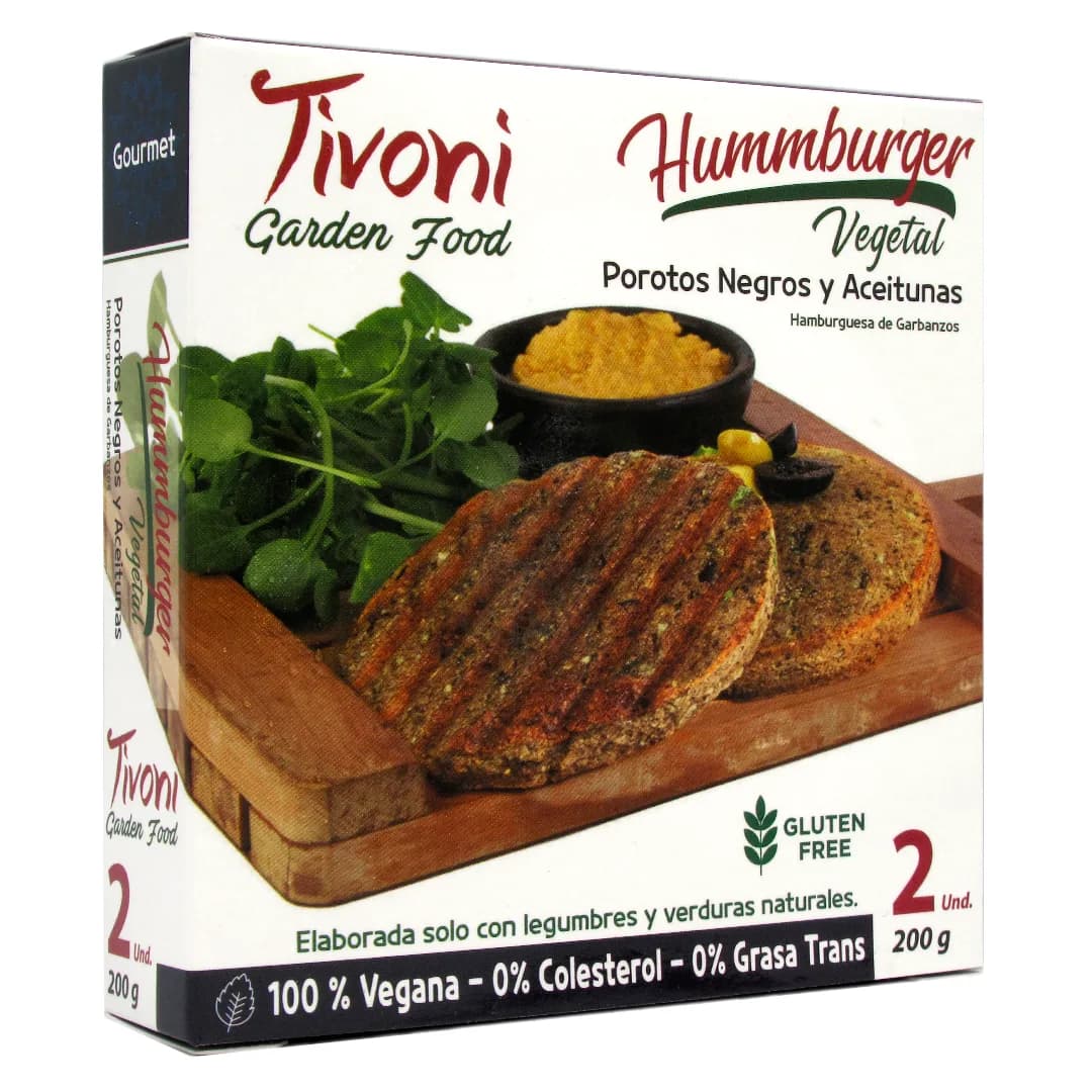 Hamburgesa de Porotos Negros y Aceituna Sin Gluten 2 unidades 200 grs (Congelado)Marca Tivoni