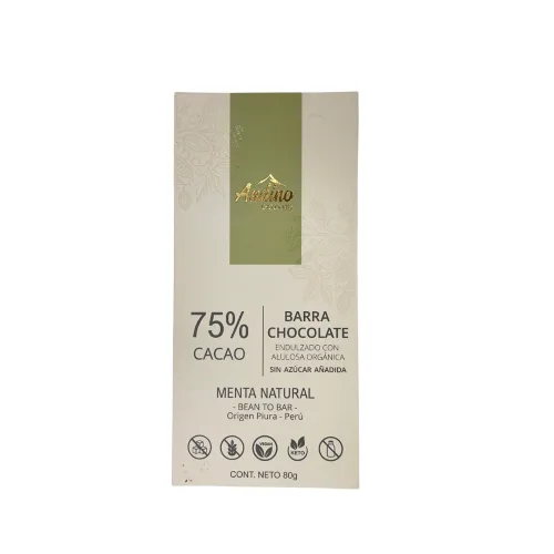 Barra de Chocolate 75% cacao y Menta Keto y Vegano 80 grs