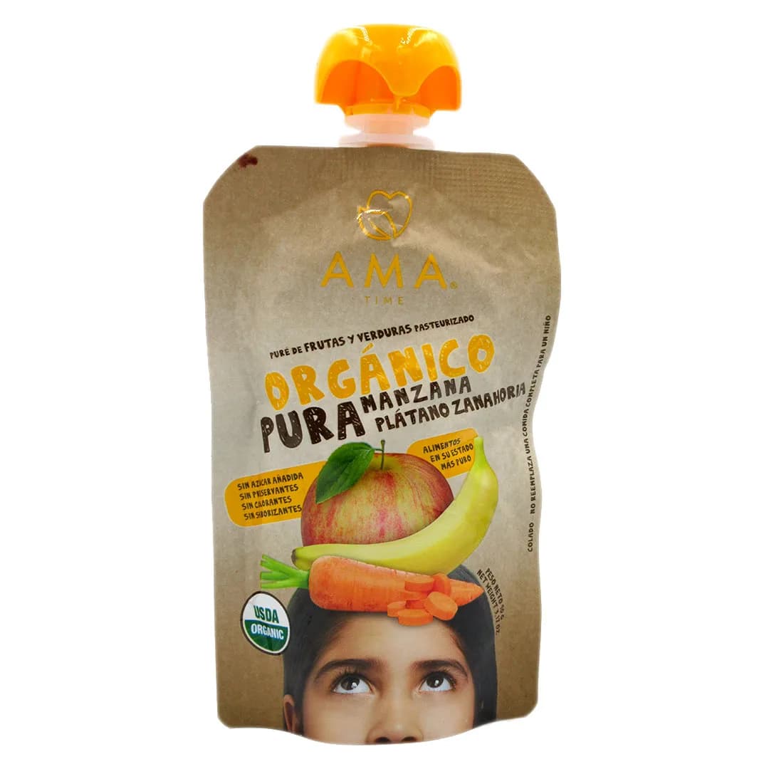 Pure de Fruta Orgánico Sabor Manzana Plátano y Zanahoria 90 gr