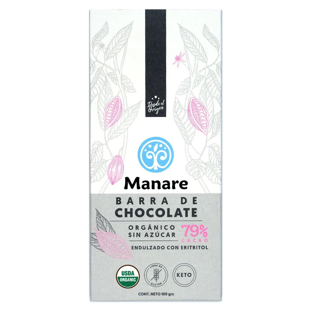 Barra de chocolate Keto 79% cacao Orgánico Libre de gluten 100 grs