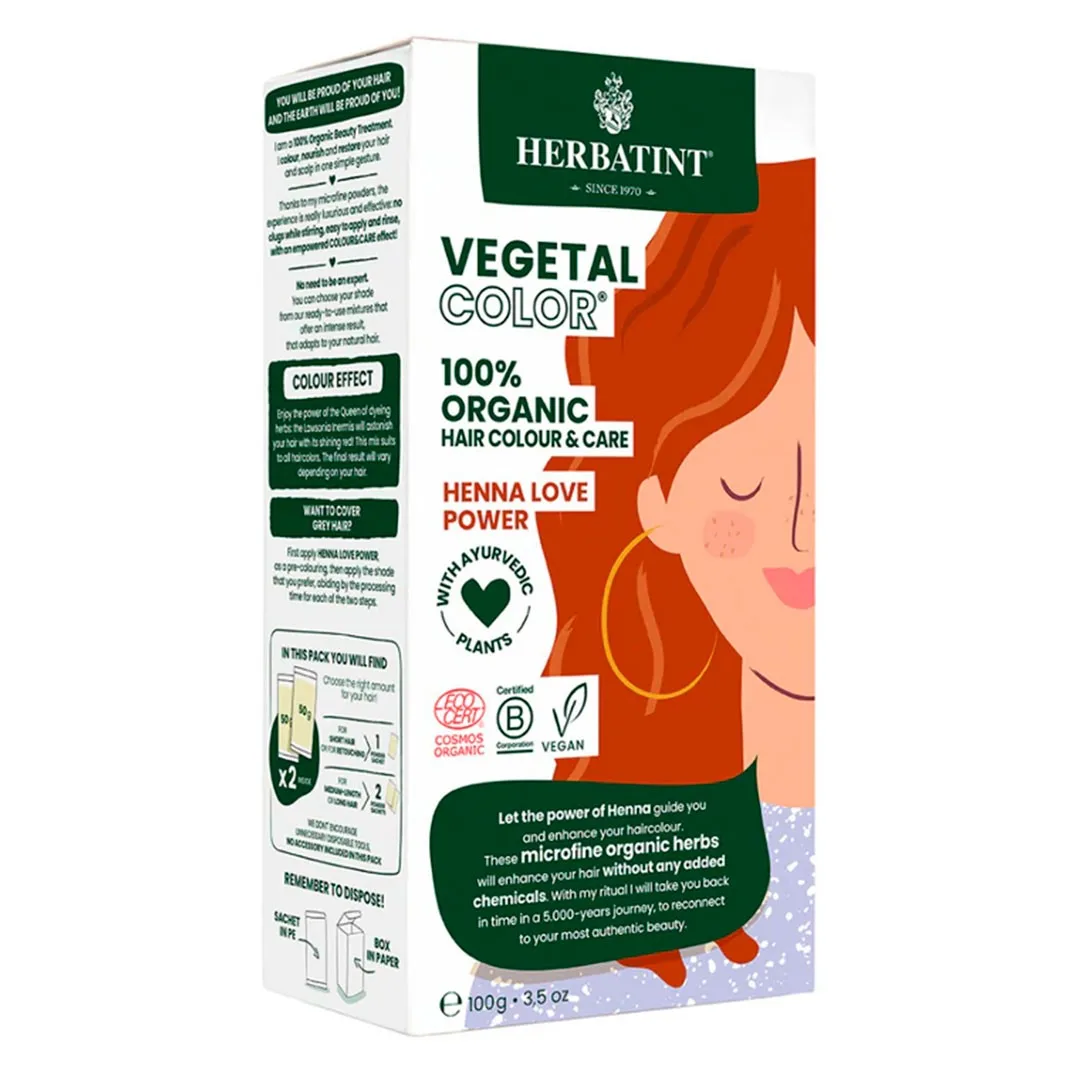 Tinte en Polvo Orgánico 100 % Vegetal Henna Love Vegano 100 g