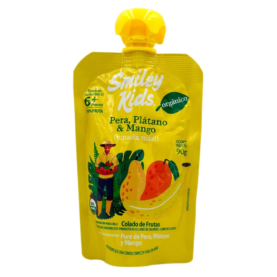 Pure de Frutas Orgánico Sin Gluten Pera Plátano y Mango 90 Grs