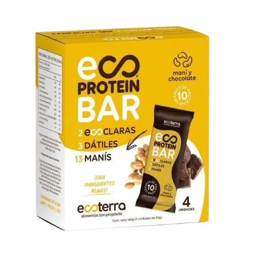 Caja de 4 Unidades de Barra Protein Bar Sabor Maní y Chocolate 168 gr