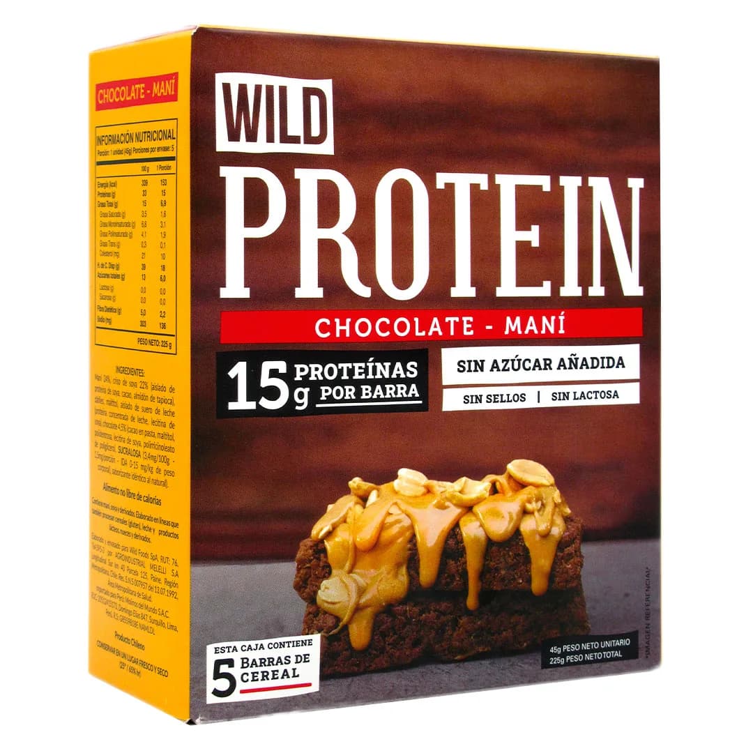 Caja de 5 Barras de Proteína Sabor Chocolate Maní 225 grs