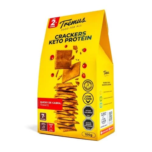 Crackers Keto Protein Queso de Cabra y Tomate Deshidratado, 100 gr