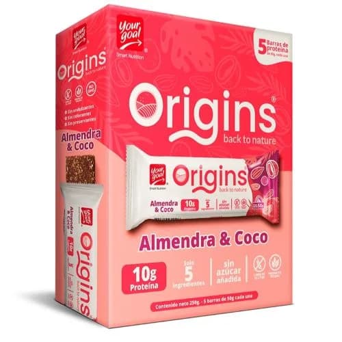 Pak 5 Barra Origins Almendra Coco 50 grs