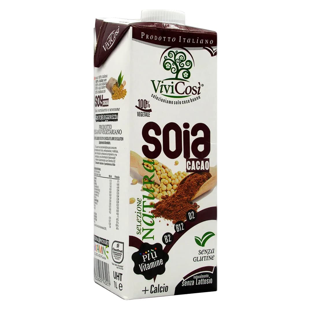 Bebida Vegetal de Soya Cacao sin Azúcar con Vitaminas y Calcio Libre de Gluten 1 Lt