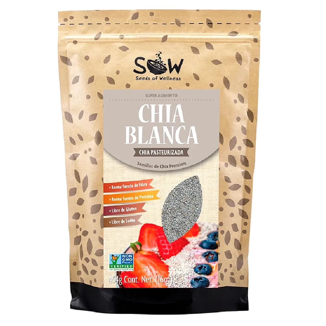 Semilla de Chía Blanca Pasteurizada Sin Gluten 454 grs