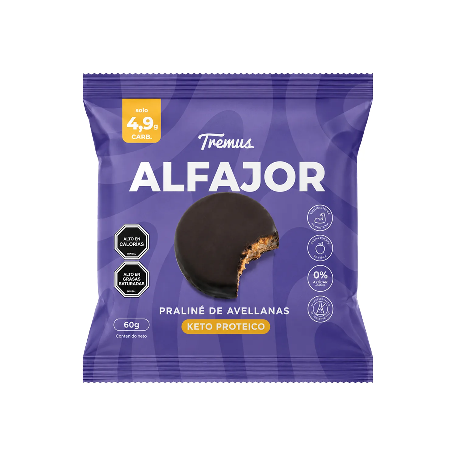 Alfajor Praline de Avellanas, Keto Proteico, Sin Azúcar Añadida, 60 g