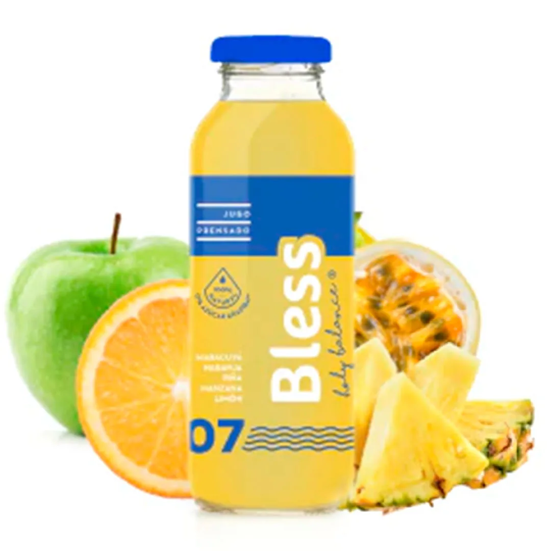 Jugo Prensado Fruta & Hortaliza Bless con Sabor Maracuya Naranja Piña Manzana Limón Sin Azúcar 300 m