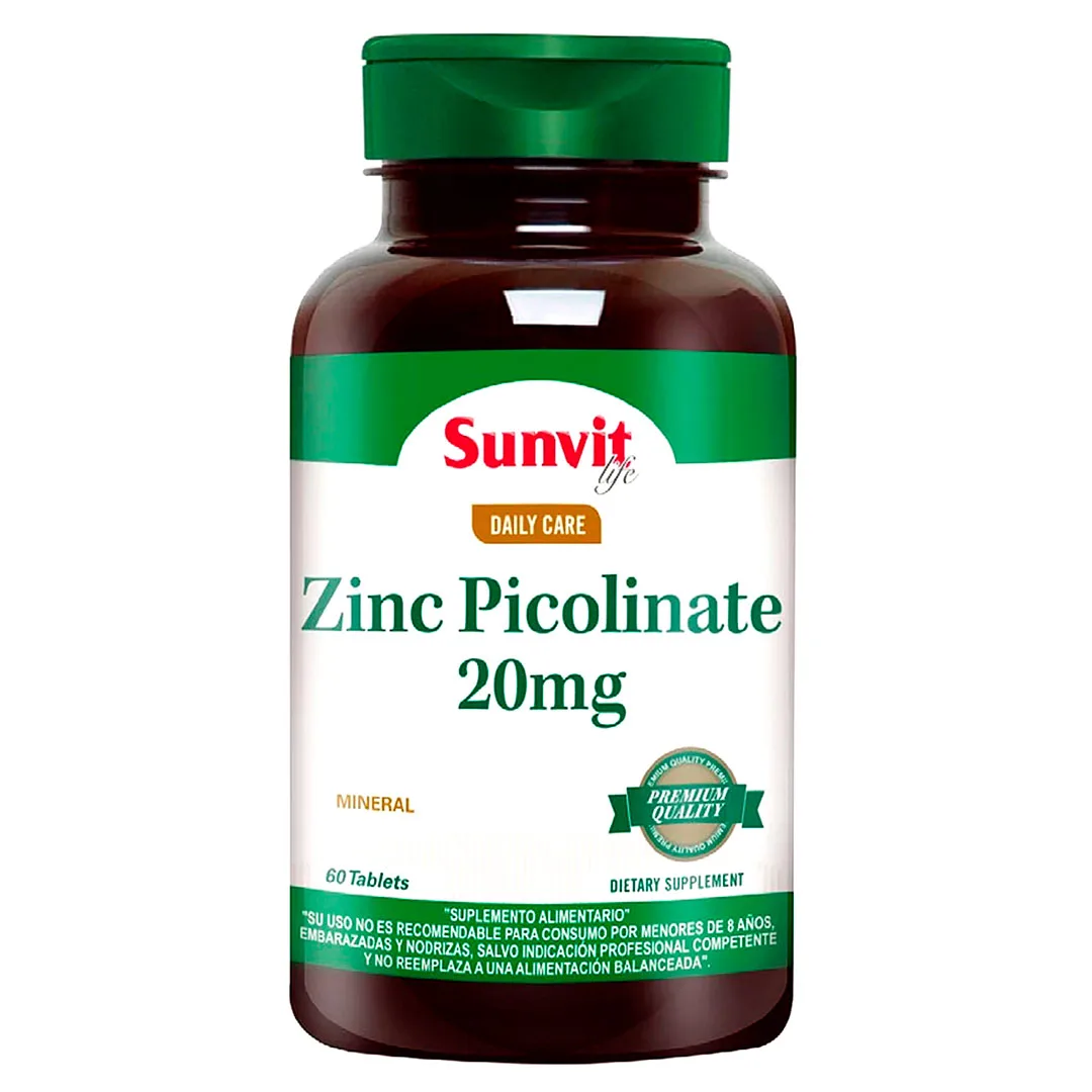 Zinc Picolinato 20 mg 60 Tabletas