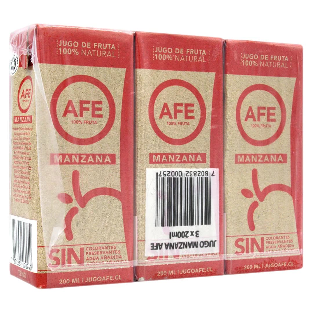 Pack 3 Jugos de Manzana Tetra 100 % Fruta 200 ml c/u