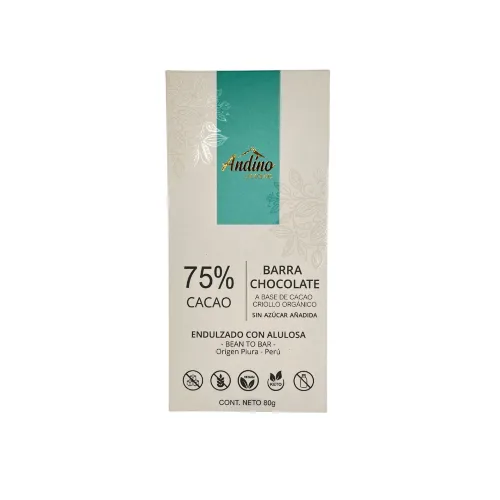 Barra de Chocolate 75% cacao Keto y Vegano 80 grs