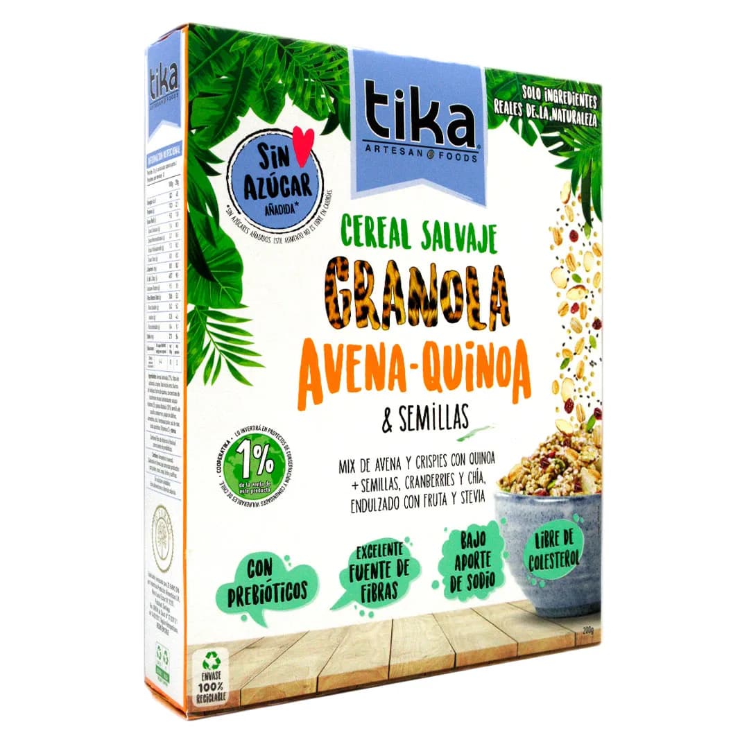 Granola Avena Quinoa y Semillas vegana sin azúcar con prebióticos 200 grs