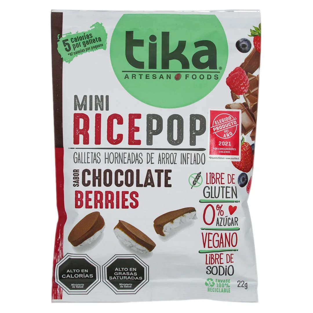 Galleta de Arroz Sabor Chocolate Berries Vegano 0 Azúcar Añadida Libre de Gluten 22 gr
