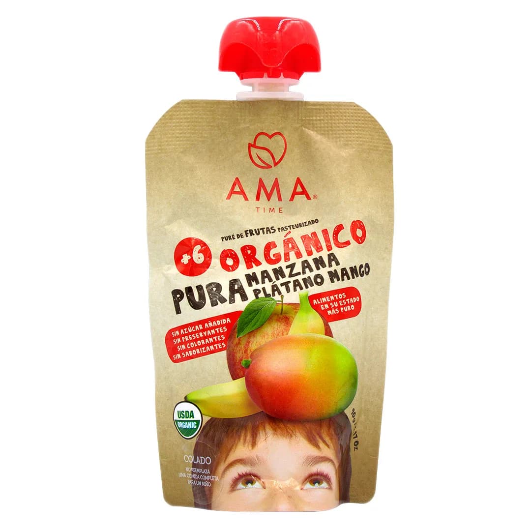 Pure de fruta sabor Manzana Plátano mango organico 90 ml
