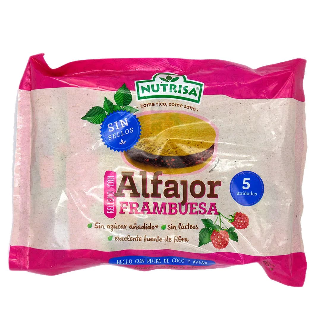 Alfajor Relleno de Frambuesa sin azúcar sin lácteos 5 unidades 200 grs