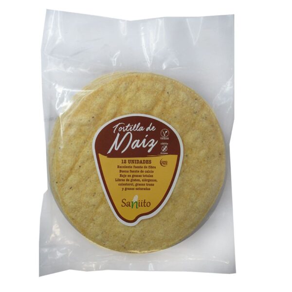 Tortillas de Maiz de 17 cm Libres de Gluten y Veganas 240 gr (8un) Marca Saniito