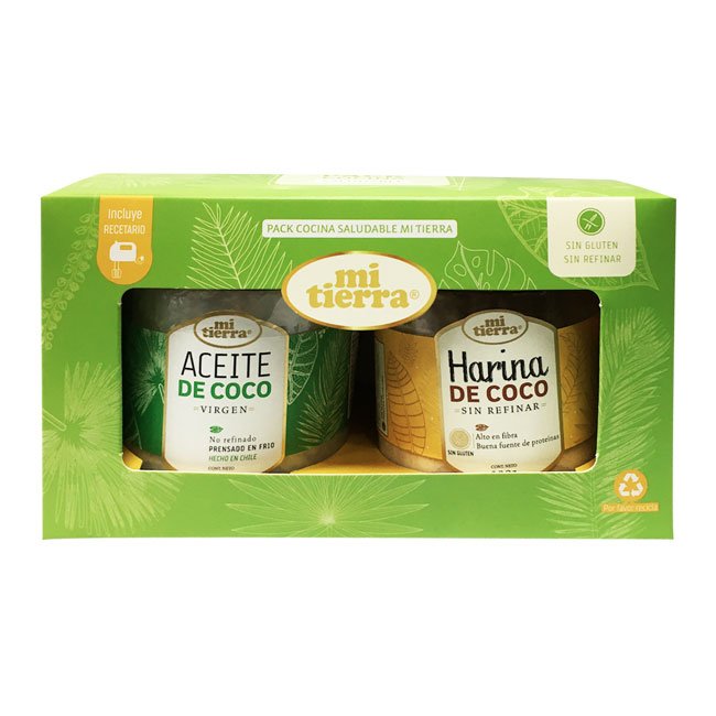 Pack Aceite de Coco Virgen 350 grs + Harina de Coco 200 grs + Recetario  marca Mi Tierra - Tremus
