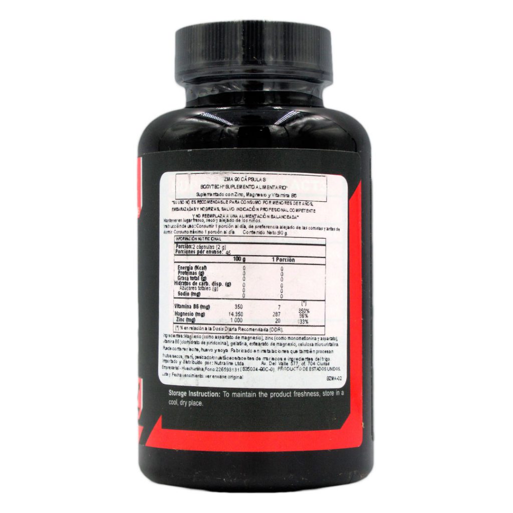 ZMA Zinc Magnesio y Vitamina B6 90 Capsulas Marca Body Tech Tremus
