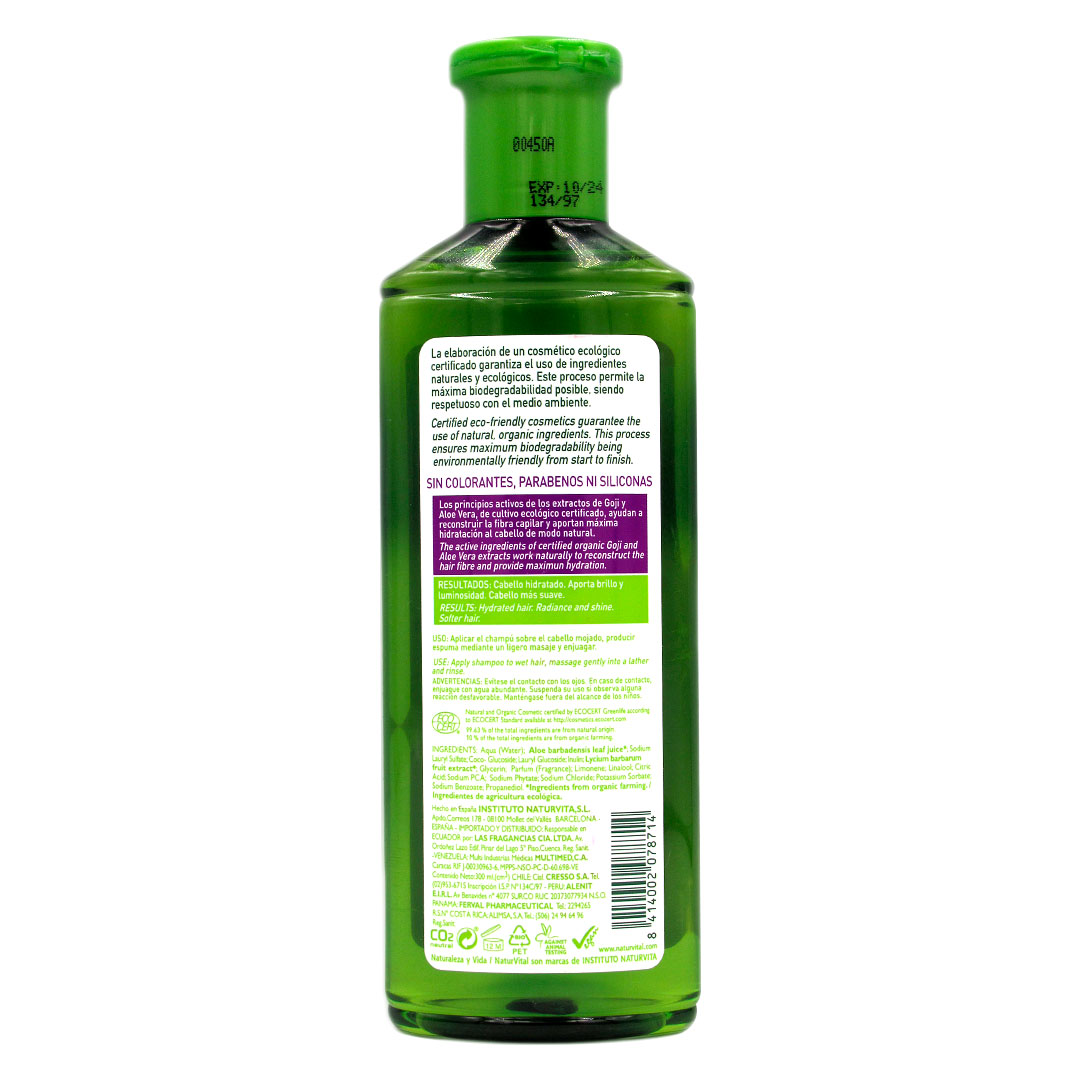 Shampoo Bio Reparador Sin Siliconas Sin ParabenosSin Colorantes Ecologico 300ml Marca NaturVital - Imagen 2