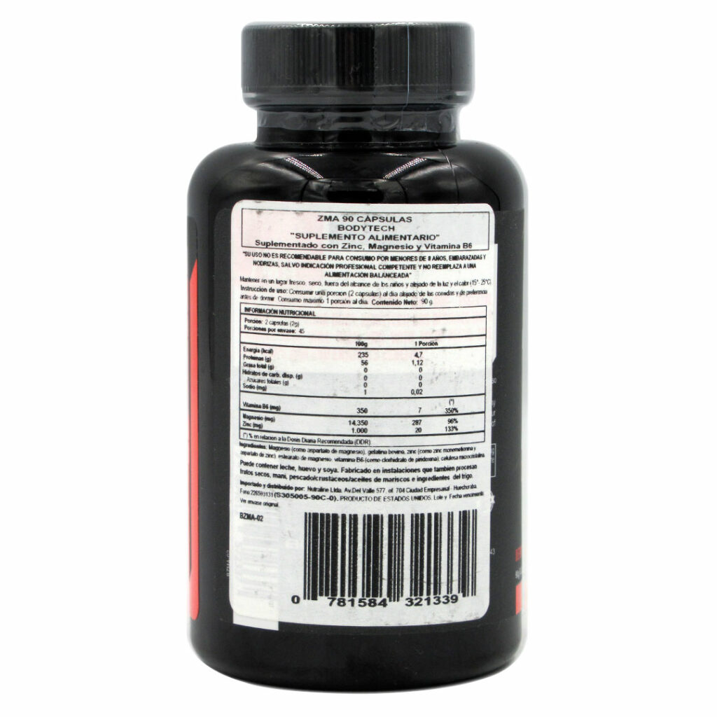 ZMA Zinc, Magnesio y Vitamina B6, 90 Capsulas, Marca BodyTech Tremus