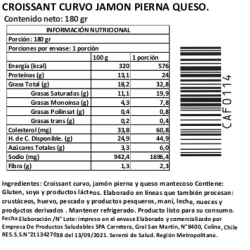 Croissant Jamón Pierna y Queso, 180 g, Tremus 2 Croissant Jamón Pierna y Queso, 180 g, Tremus - Imagen 2