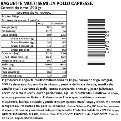 Baguette Multicereal Pollo Caprese, 290 g, Tremus 2 Baguette Multicereal Pollo Caprese, 290 g, Tremus - Imagen 2