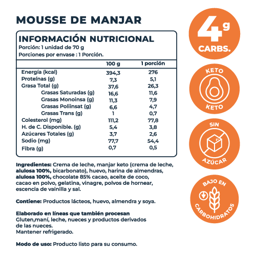 Postre Mousse de Manjar, Sin Azúcar Añadida, Keto, 70 g, Tremus - Imagen 4