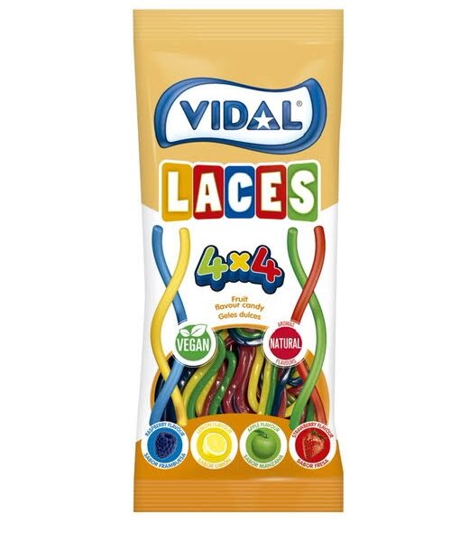 Gomitas Laces 4x4 Fruit & Veggie Vegano Sin Gluten 85 gr Marca Vidal