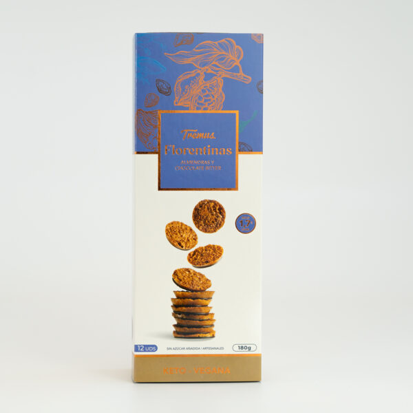 Galletas Florentinas Almendras y Chocolate Bitter, Keto y Vegano, Sin Azúcar Añadida, 180 g, Tremus