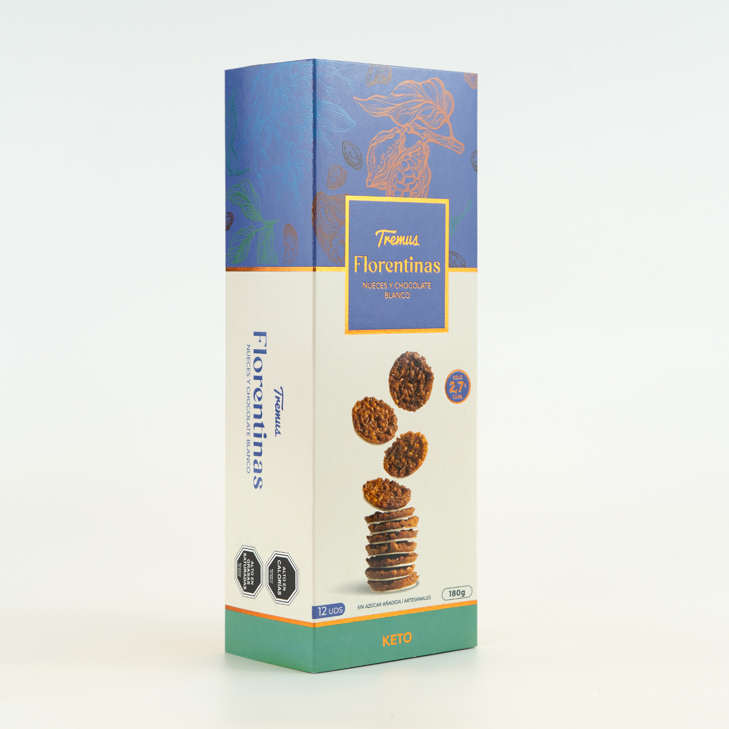 Galletas Florentinas Nueces y Chocolate Blanco, Keto, Sin Azúcar Añadida, 180 g, Tremus - Imagen 2