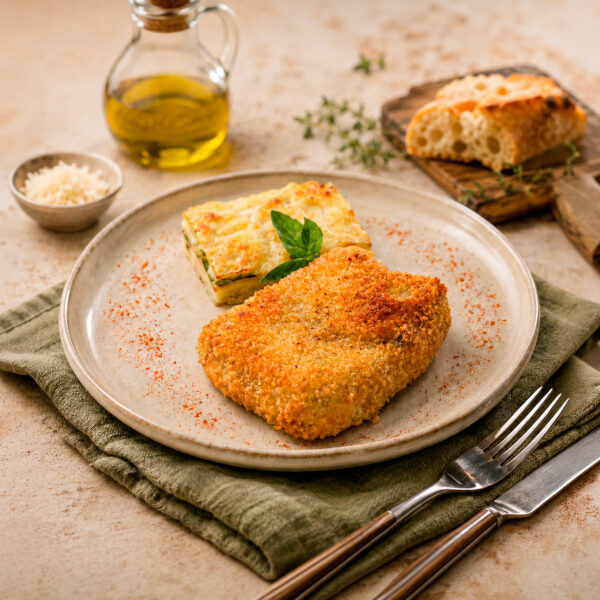 Milanesa de Berenjenas con Gratín de Papa y Verduras Vegetariano Tremus