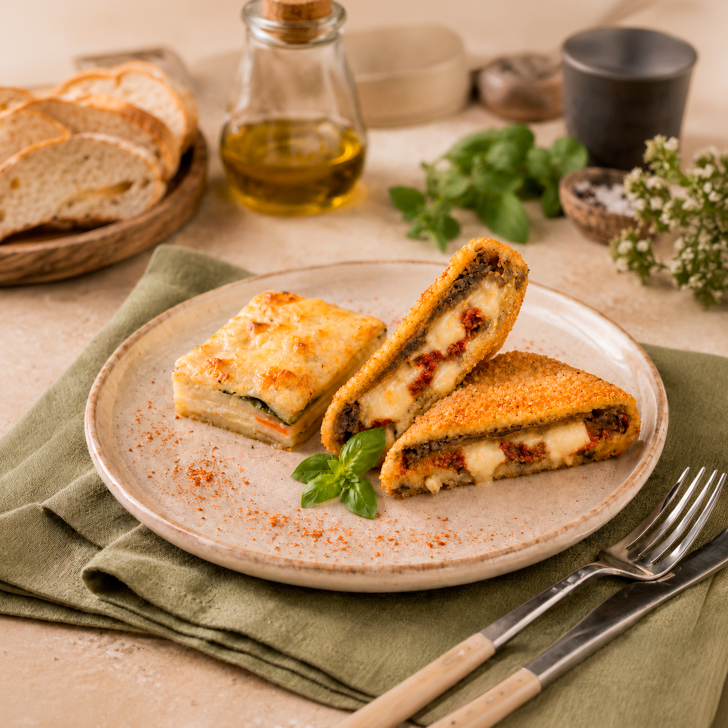 Milanesa de Berenjenas con Gratín de Papa y Verduras Vegetariano Tremus 2 Milanesa de Berenjenas con Gratín de Papa y Verduras Vegetariano Tremus - Imagen 2