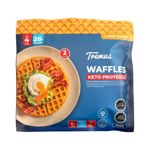 Pack 2 Unidades Waffle Salado de Queso, Keto y Proteico, 260 g, Tremus