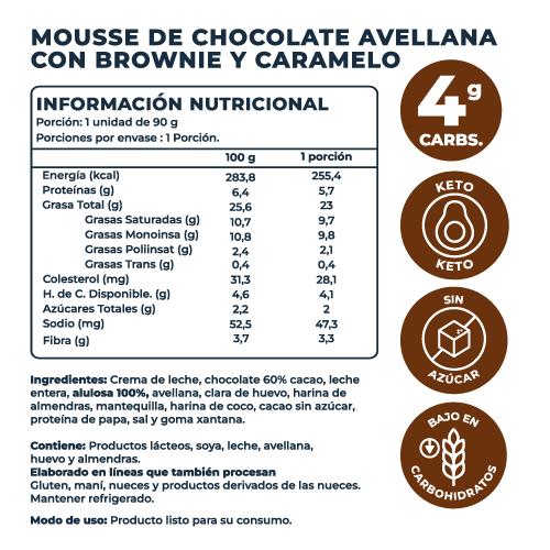 Postre Mousse de Chocolate y Avellana Keto, Sin Azúcar Añadida, 90 g, Tremus - Imagen 4