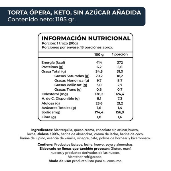 Torta Ópera Keto, Sin Azúcar Añadida, 1185 g, Tremus 7 torta oupera keto sin azuucar anaadida 1100 g tremus 4