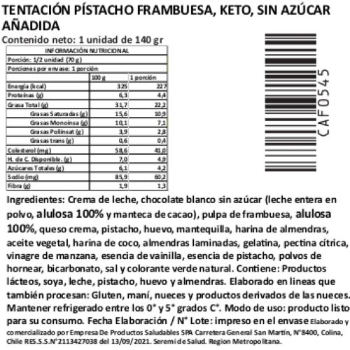 Tentación Pistacho Frambuesa, Sin Azúcar Añadida, Keto, 140 g, Tremus - Imagen 2