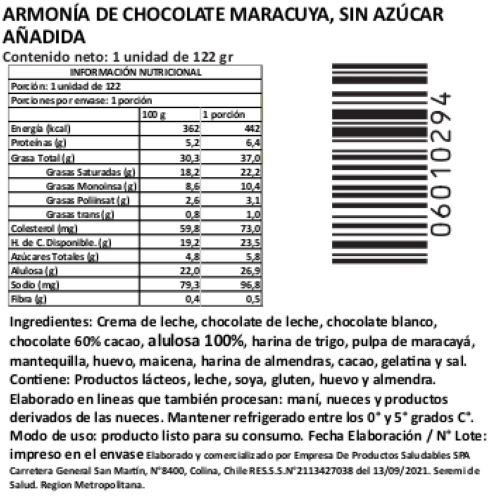 Armonía Chocolate Maracuyá, Sin Azúcar Añadida, 122 g, Tremus 2 Armonía Chocolate Maracuyá, Sin Azúcar Añadida, 122 g, Tremus - Imagen 2