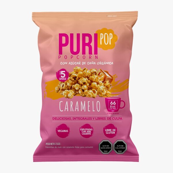 Pop corn Libre de Gluten Sabor Caramelo 25Gr. Marca PuriPop
