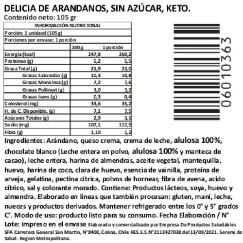 Delicia de Arándanos, Sin Azúcar Añadida, Keto, 105 g, Tremus 2 Delicia de Arándanos, Sin Azúcar Añadida, Keto, 105 g, Tremus - Imagen 2