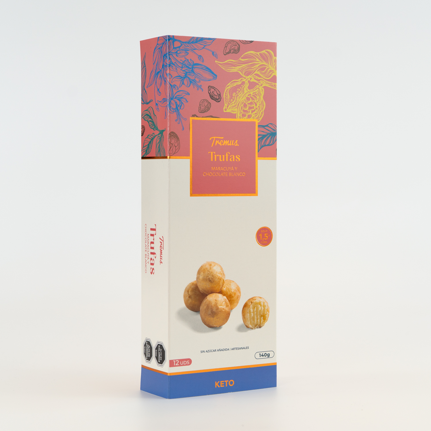 Trufas de Maracuyá y Chocolate Blanco, Pack de 12 Unidades, Sin Azúcar, Keto, Marca Tremus - Imagen 2