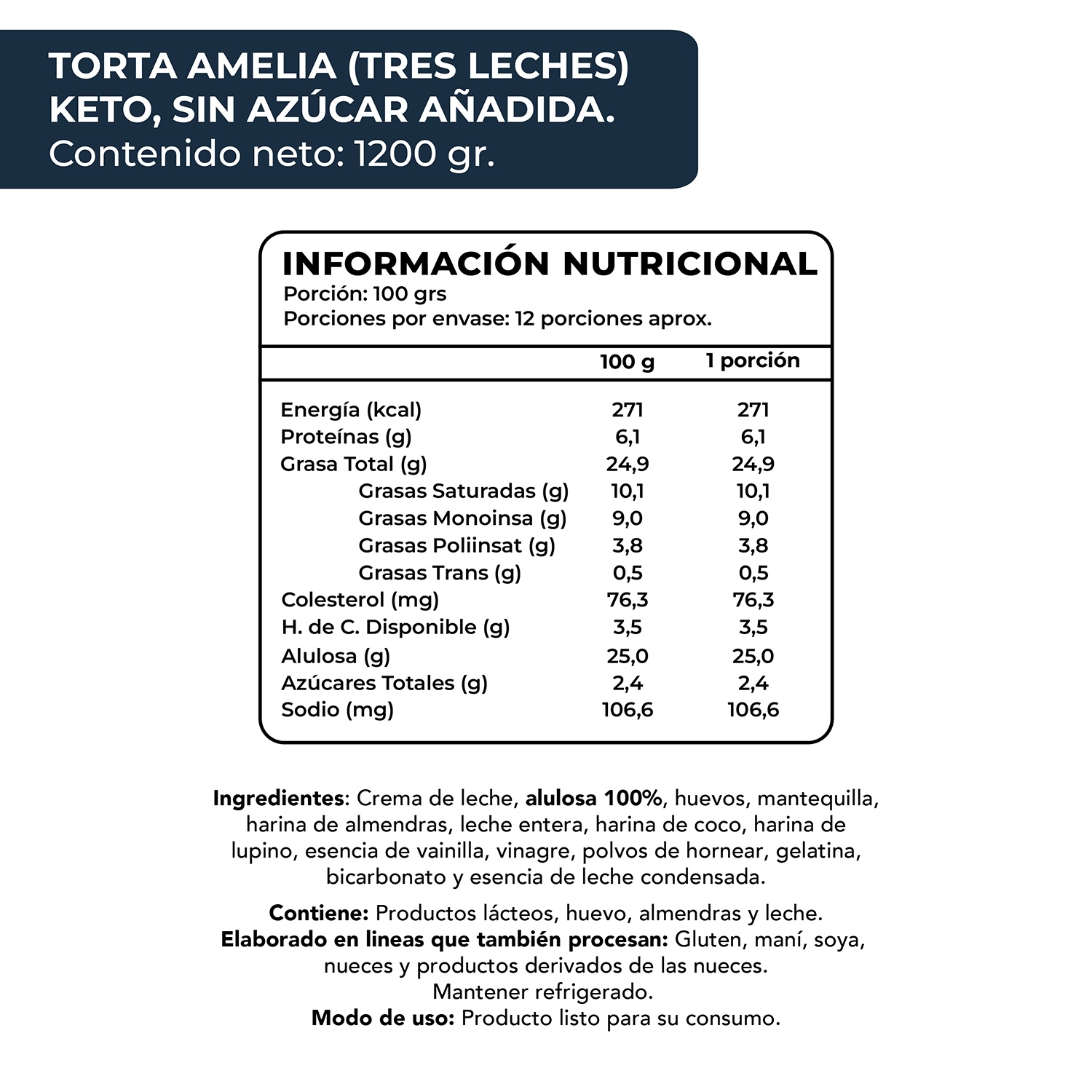 Torta Tres Leches, Keto, 1200 g, Tremus 4 Torta Tres Leches, Keto, 1200 g, Tremus - Imagen 4