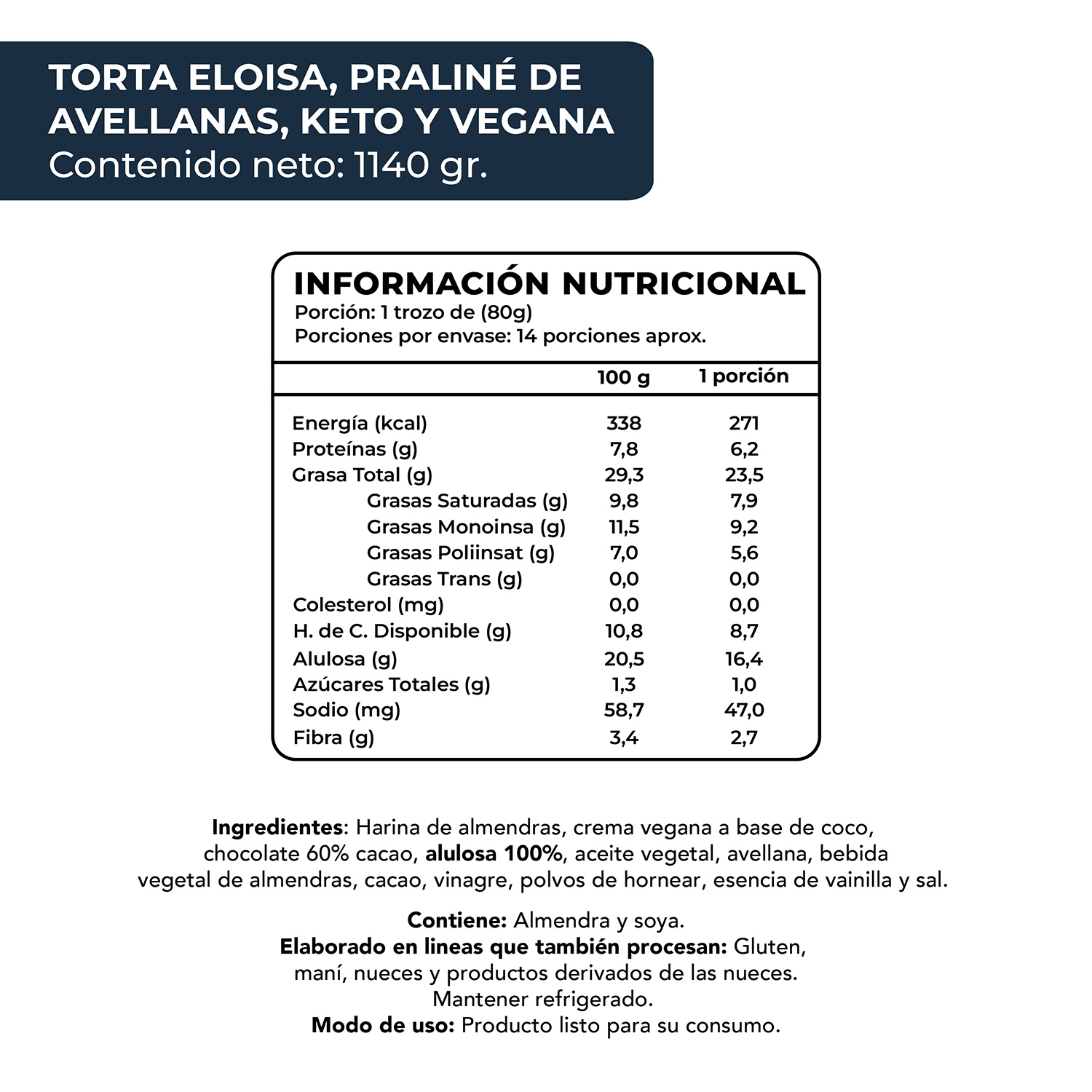 Torta Praliné de Avellanas, Keto y Vegana, 1140 g Marca Tremus 4 Torta Praliné de Avellanas, Keto y Vegana, 1140 g Marca Tremus - Imagen 4