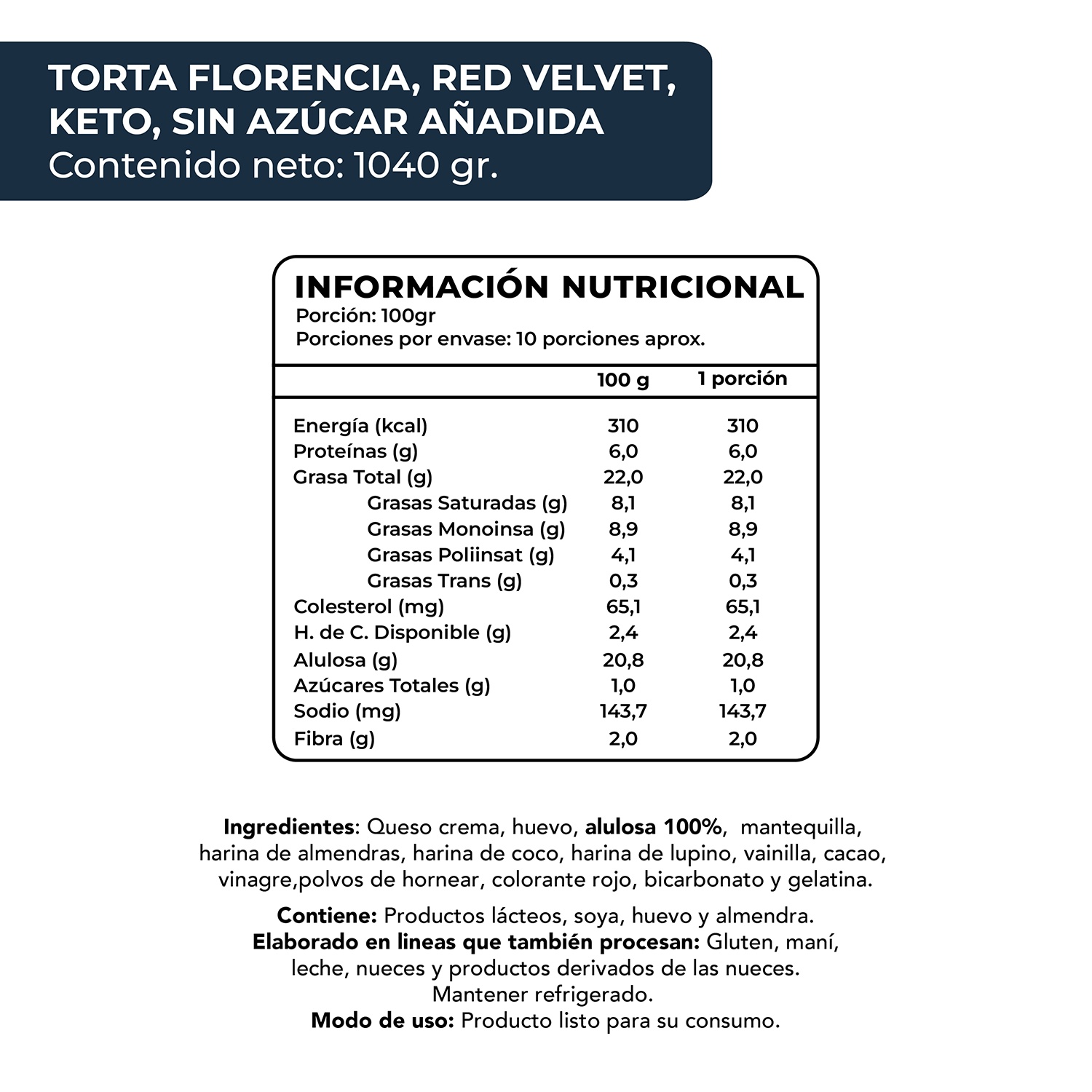 Torta Red Velvet, Keto, 1040 g, Tremus 4 Torta Red Velvet, Keto, 1040 g, Tremus - Imagen 4