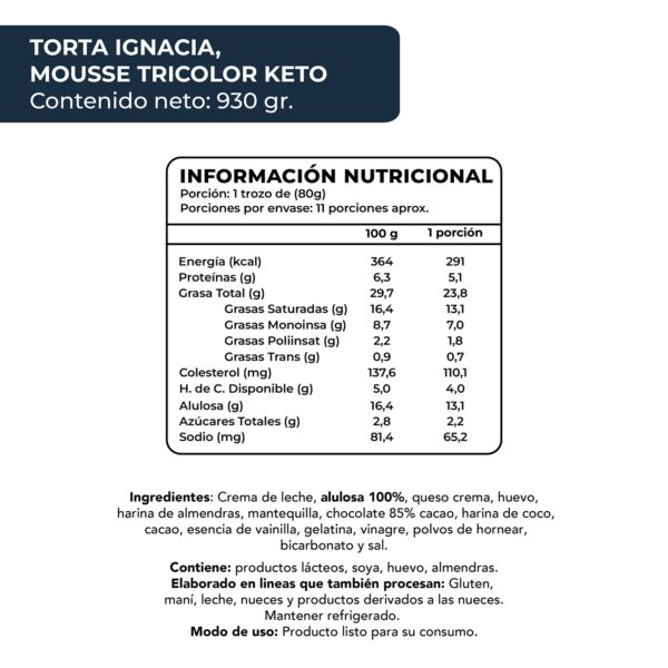 Torta Mousse Tricolor, Keto, Sin Azúcar Añadida, 930 g, Tremus 7 torta ignacia mousse tricolor keto sin azuucar anaadida 800 g tremus 4